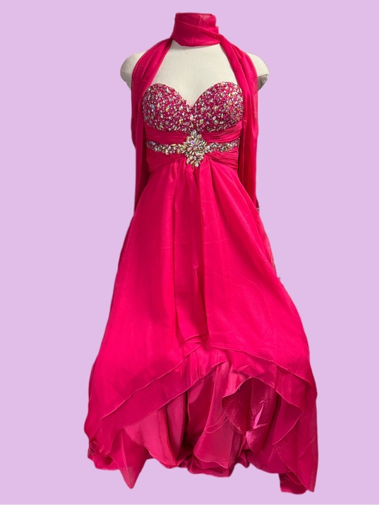 Juliet Dresses & Skirts - Strapless Fuchsia Beaded Evening Gown with Scarf